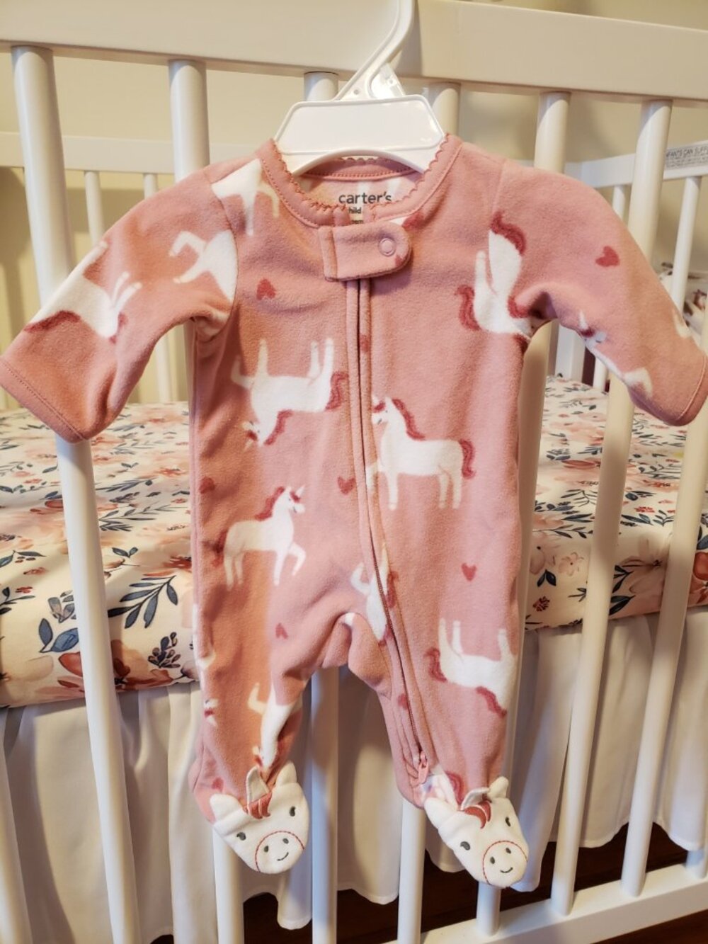 Carter's Pink Unicorn Fleece Footed One-Piece Coverall for PREEMIE with Zipper